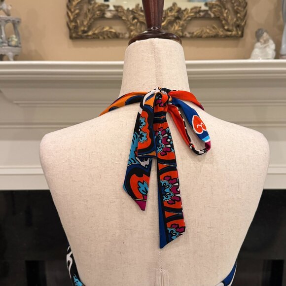 🌺 Cache Multicolor Paisley Halter Dress with Gold Hardware – Size 8 - Picture 8 of 11